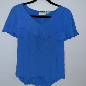 Maeve by Anthropologie Sleeveless Blue Ruffled Blouse